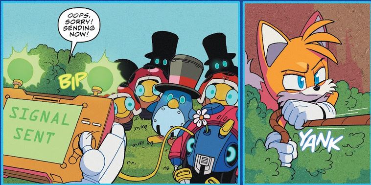 I like to imagine Tails Doll is that one robot that scares everyone because  of he appears out nowhere. Which is why I loved IDW tails doll so much in  this issue. 